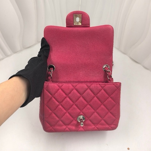 CHANEL Mini Classic Flap Bag Fuchsia Pink Caviar Leather with Silver Hardware - Picture 10 of 12